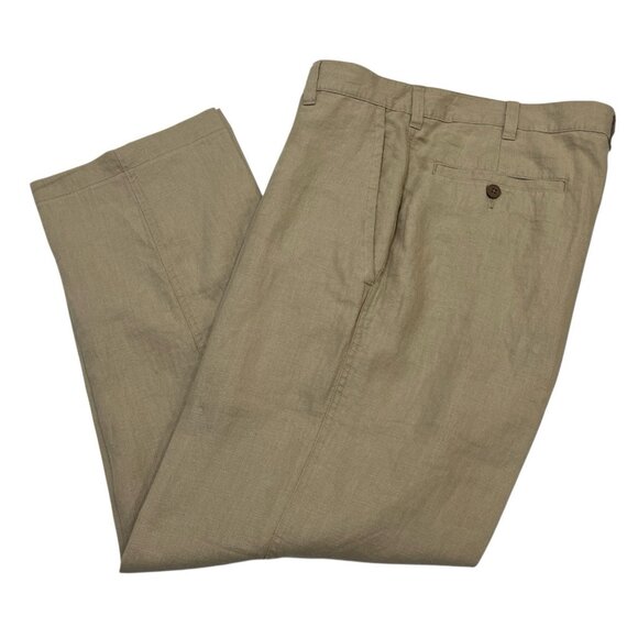 Jos A Bank Travelers Collection Pants Mens 35x32 Tan Linen Straight Leg Resort